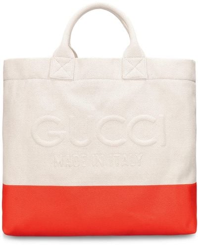 Gucci Borsa shopping piccola cabas in cotone bicolor - Rosso