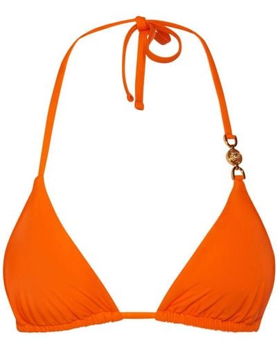Versace Top bikini a triangolo con logo in metallo - Arancione