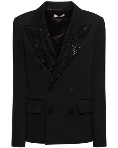 Area Embellished Wool Relaxed Fit Blazer - Black