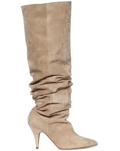 Khaite 90Mm River Knee High Suede Boots - Natural