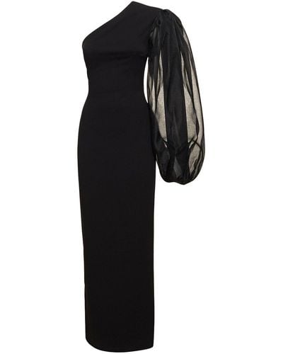 Solace London Hudson Crepe & Organza Long Dress - Black
