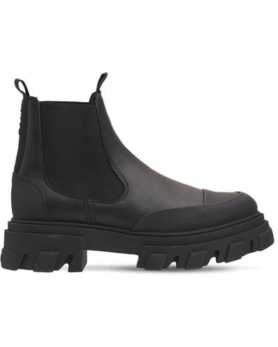 Ganni Chelsea Leather Lug-sole Ankle Boots - Black