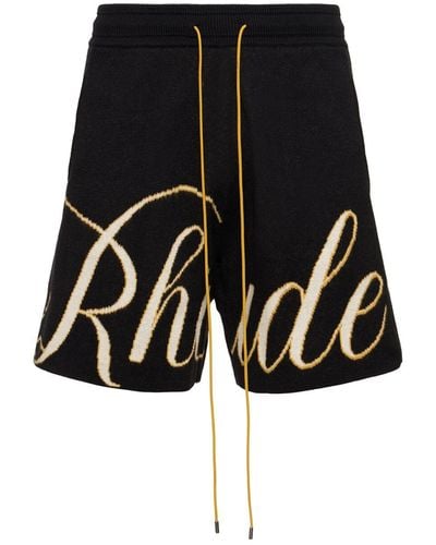 Rhude Script Knit Cotton Shorts - Black