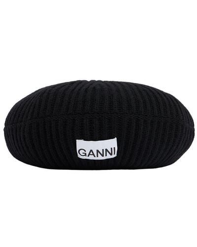 Ganni Structured Rib Knit Wool Blend Beret - White
