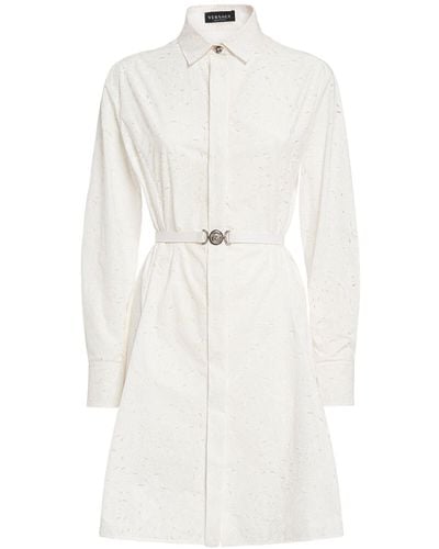 Versace Baroque Brocade Poplin Mini Shirt Dress - White