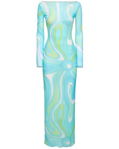 Emilio Pucci Printed Mesh Long Dress - Blue