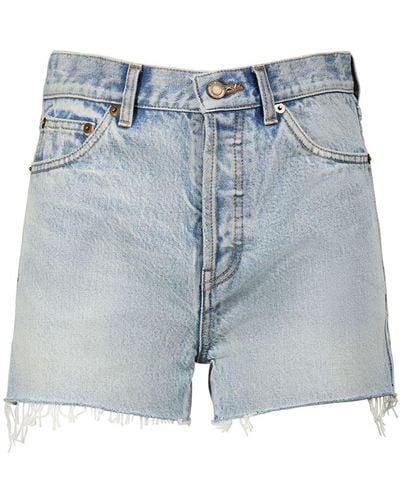Saint Laurent Slim Fit Cotton Denim Shorts - Blue
