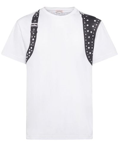 Alexander McQueen T-shirt Aus Baumwolljersey Mit Nietengürtel - Weiß