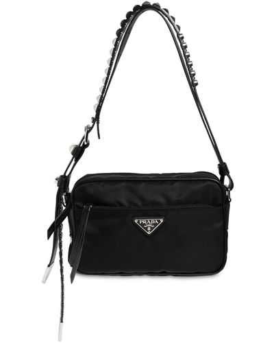Prada Nylon Camera Bag W/ Studded Strap - Black
