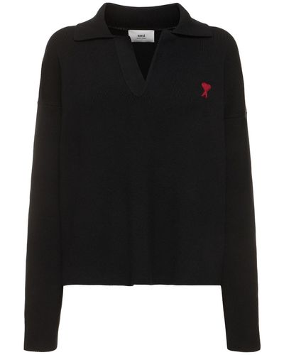 Ami Paris Red Adc Polo Cotton & Wool Sweater - Black