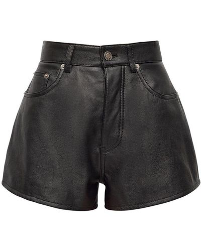 Saint Laurent High Waisted Leather Mini Shorts - Black