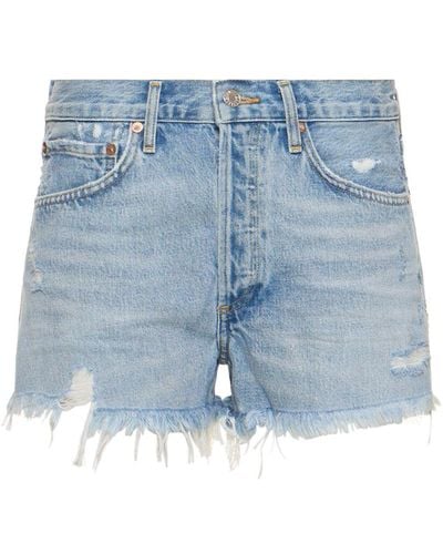 Agolde Parker Frayed Cotton Shorts - Blue