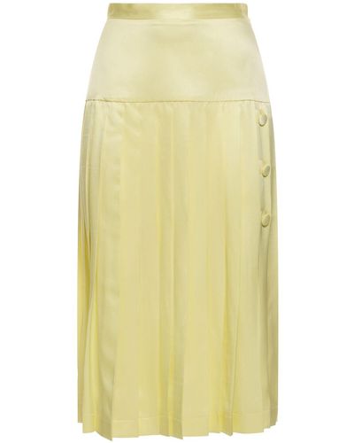Alessandra Rich Silk Satin Pleated Midi Skirt - Yellow