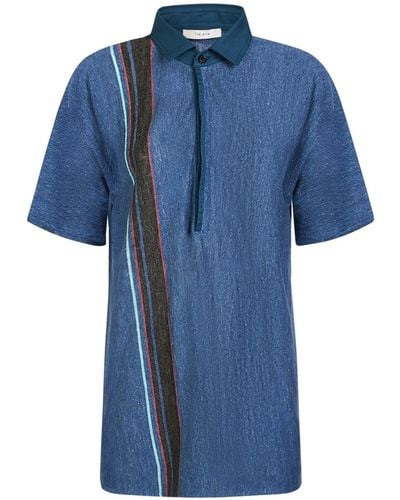 The Row Eddie Linen Polo Shirt W/stripe - Blue