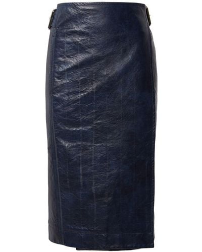Bottega Veneta Embossed Eel Nappa Leather Midi Skirt - Blue