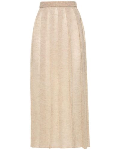 AURALEE Kid Mohair Sheer Knit Pleated Midi Skirt - Natural