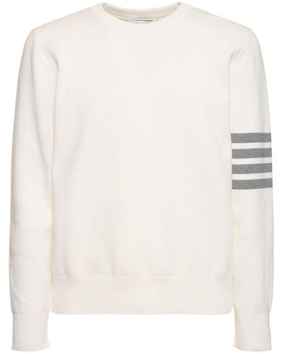 Thom Browne Milano Stitch Cotton Crewneck Sweater - White