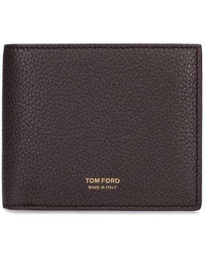 Tom Ford Kompakte Geldbörse Aus Narbleder Mit Logo - Grau
