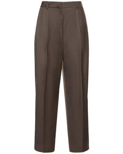 Totême Pleated Cropped Wool Trousers - Brown