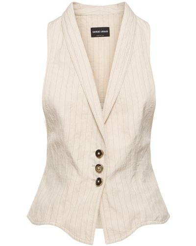 Giorgio Armani Cotton Blend Sleeveless Vest W/ Cutouts - White
