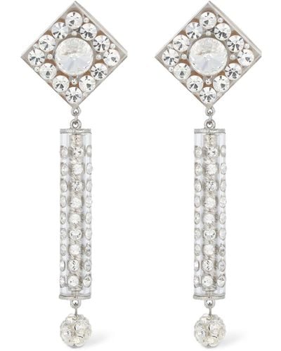 Alessandra Rich Crystal Earrings W/ Pendant - White