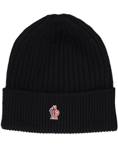 3 MONCLER GRENOBLE Ribbed Knit Wool Beanie - Black