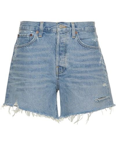Agolde Parker Long Cotton Denim Shorts - Blue