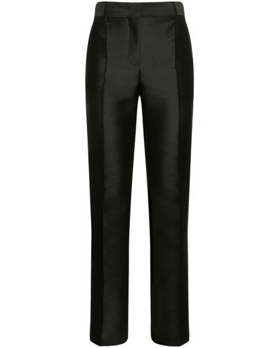 Alberta Ferretti Mikado Silk High Rise Straight Pants - Black