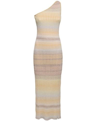 Missoni Rib Knit Lurex One Shoulder Long Dress - Natural