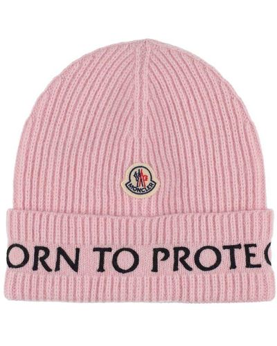 Moncler Cappello Beanie Born To Protect In Lana Tricot - Rosa