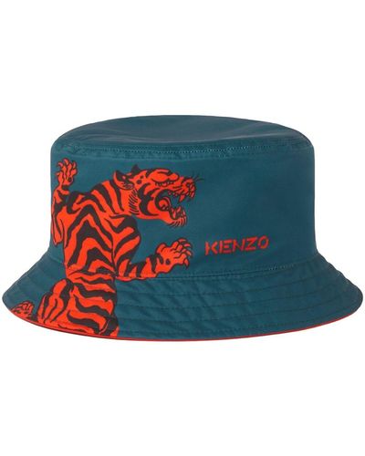 KENZO Tiger Print Reversible Tech Bucket Hat - Blue