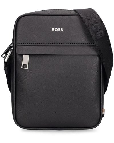BOSS Zair Zip Leather Crossbody Bag - Black