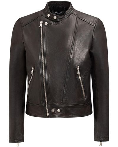Balmain Zipped Leather Biker Jacket - Black