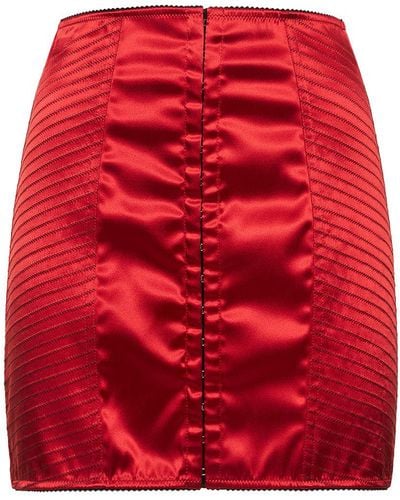 Dolce & Gabbana Stretch Satin Corset Mini Skirt - Red