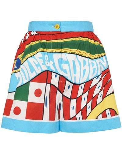 Dolce & Gabbana Carretto Printed Cotton Mini Shorts - Red