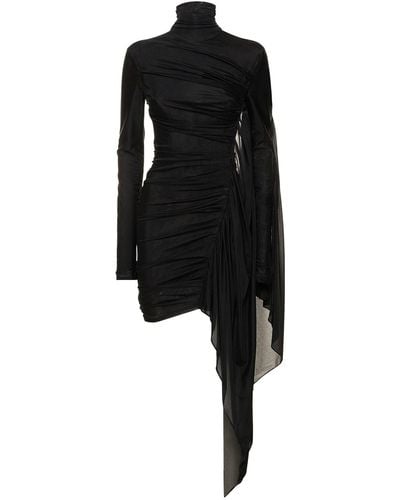 Mugler Draped Tulle & Jersey Midi Dress - Black