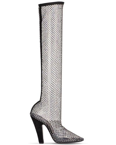 Saint Laurent 110Mm Embellished Net Tall Boots - White