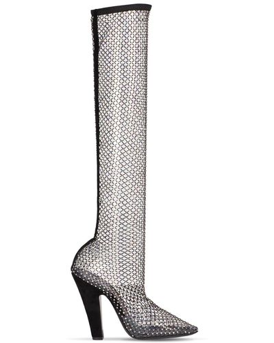 Saint Laurent Bottes Hautes En Résille Embellie 110 Mm - Blanc