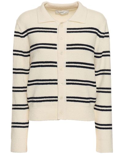 DUNST Striped Open Collar Knit Cardigan - Natural