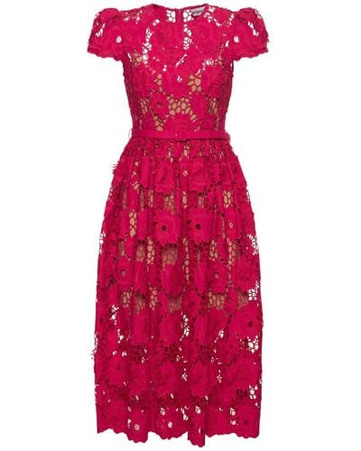 Self-Portrait Cotton Lace Midi Dress - Red