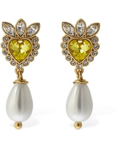 Gucci Crystal & Faux Pearl Heart Earrings - Yellow
