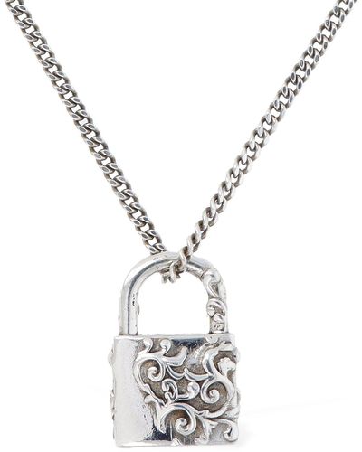 Emanuele Bicocchi Small Arabesque Padlock Charm Necklace - Metallic