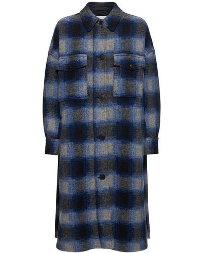 Isabel Marant Cappotto fontizi in misto lana tartan - Blu