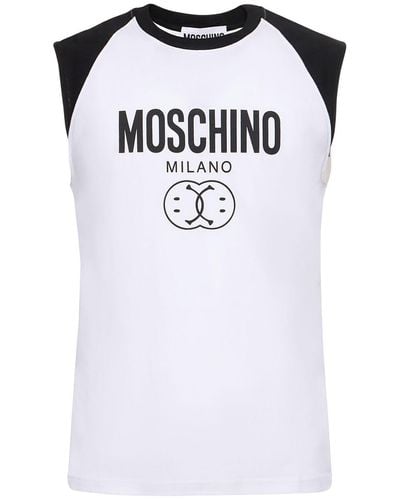 Moschino Logo Print Cotton Jersey Tank Top - Black