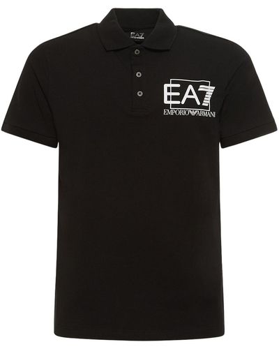 EA7 Polo de jersey de algodón - Negro