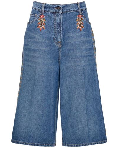 Etro Bermudashorts Aus Denim Mit Stickerei - Blau