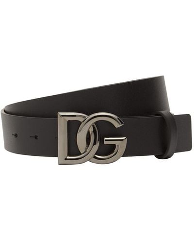 Dolce & Gabbana 3,5cm Breiter Ledergürtel Mit Logo - Schwarz