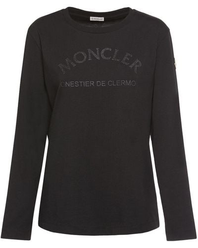 Moncler Langärmliges T-shirt Aus Baumwolljersey - Schwarz