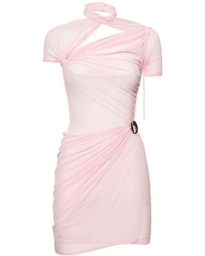 Coperni Asymmetric Draped Mesh Dress - Pink