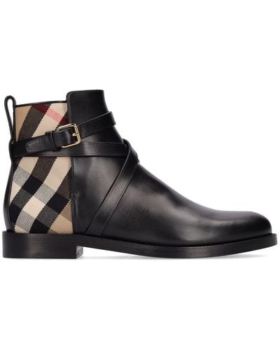 Burberry 20mm New Pryle Leather & Check Boots - Black